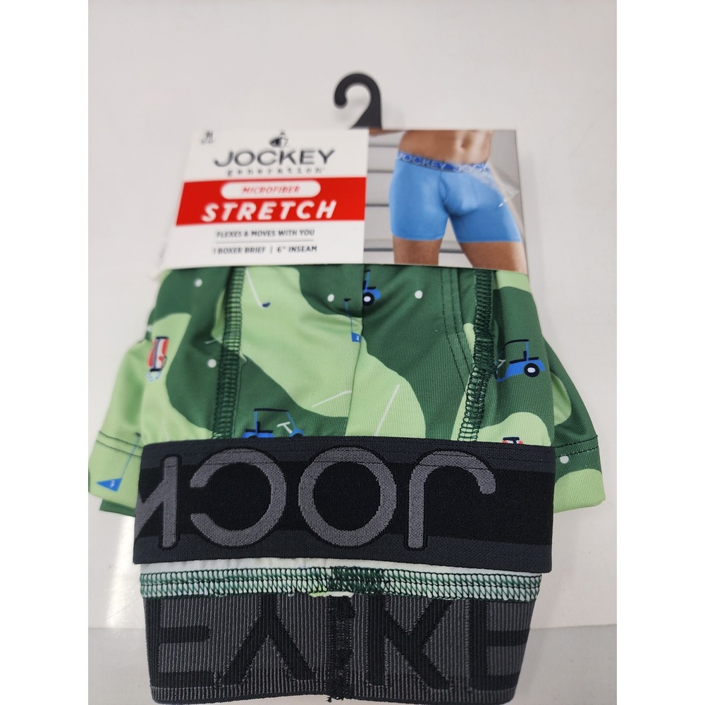 Jockey Mens Microfiber Stretch Boxer Briefs Green Golf Print Casual Size Medium